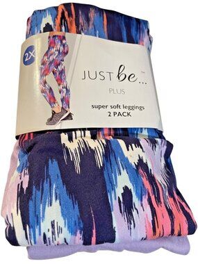 Womens Just Be Super Soft Leggings 2X 2Prs Pack Paint Brush/Purple Rose NWT